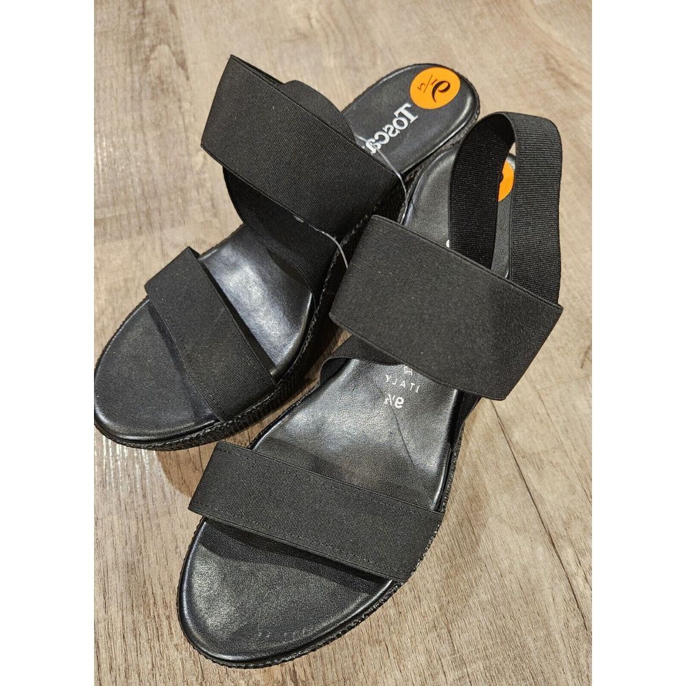 Toscanella black Wedge Sandals Made In Italy Women's sz 9.5 Summer New‎